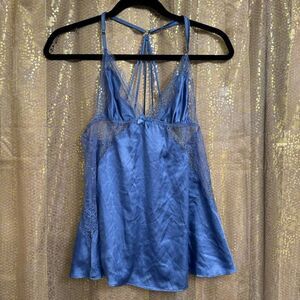Victorias Secret Periwinkle Blue Satin Lace Strappy Back Slip Top Small NWT